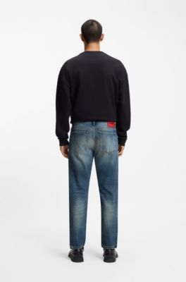 Tapered-fit jeans in distressed blue denim, Blue