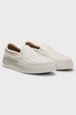 Gary slip-on trainers with woven and plain suede, Natural