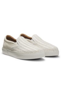 Gary slip-on trainers with woven and plain suede, Natural