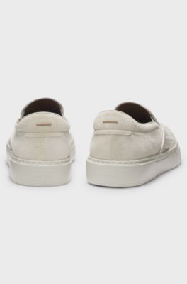 Gary Slip-on-Sneakers aus gewebtem und glattem Veloursleder, Natur