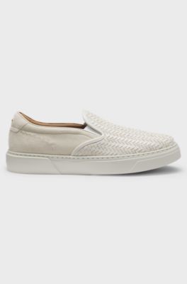 Gary Slip-on-Sneakers aus gewebtem und glattem Veloursleder, Natur