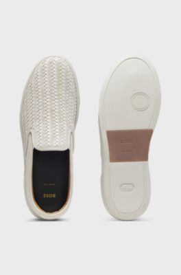Gary slip-on trainers with woven and plain suede, Natural