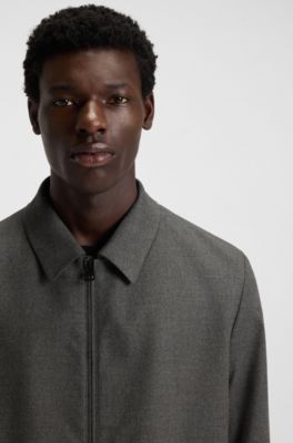 Slim-fit jacket in melange stretch flannel, Grey
