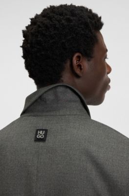 Slim-fit jacket in melange stretch flannel, Grey