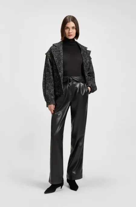 Straight-leg trousers in faux leather with belt