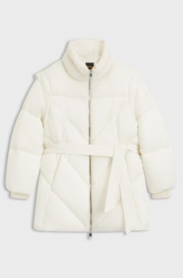 Water-repellent puffer jacket with belt, White