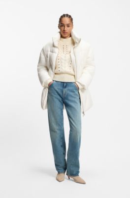 Water-repellent puffer jacket with belt, White