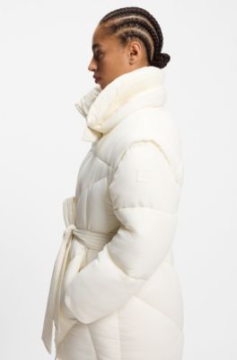 Wasserabweisende Steppjacke mit G&uuml;rtel, Wei&szlig;