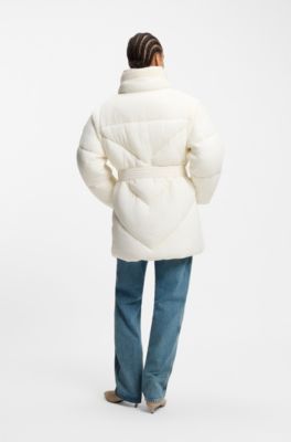 Water-repellent puffer jacket with belt, White