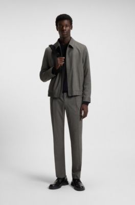 Slim-fit trousers in melange stretch flannel, Grey