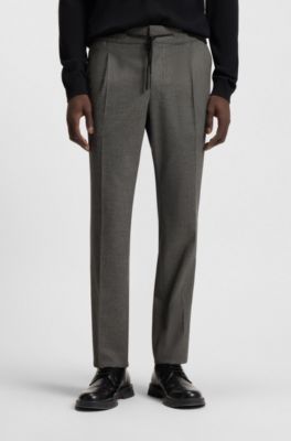 Slim-fit trousers in melange stretch flannel, Grey
