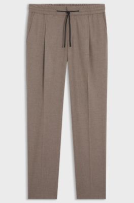 Slim-fit trousers in melange stretch flannel, Brown