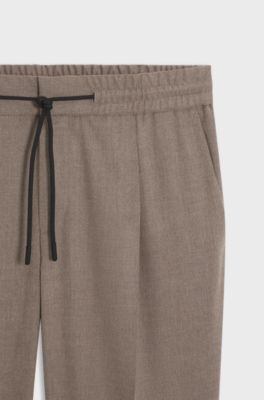 Slim-fit trousers in melange stretch flannel, Brown