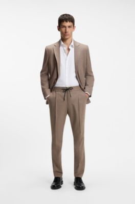 Slim-fit trousers in melange stretch flannel, Brown