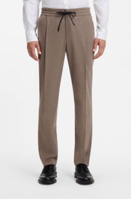 Slim-fit trousers in melange stretch flannel, Brown