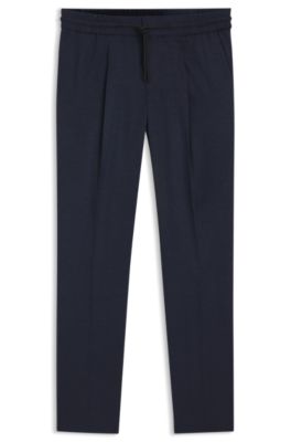 Slim-fit trousers in melange stretch flannel, Dark Blue