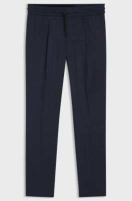 Slim-fit trousers in melange stretch flannel, Dark Blue