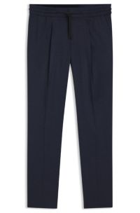 Slim-fit trousers in melange stretch flannel, Dark Blue