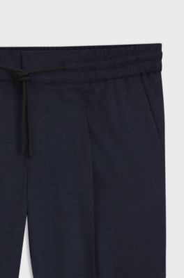 Slim-fit trousers in melange stretch flannel, Dark Blue