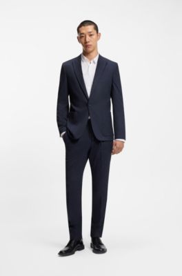 Slim-fit trousers in melange stretch flannel, Dark Blue