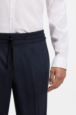 Slim-fit trousers in melange stretch flannel, Dark Blue