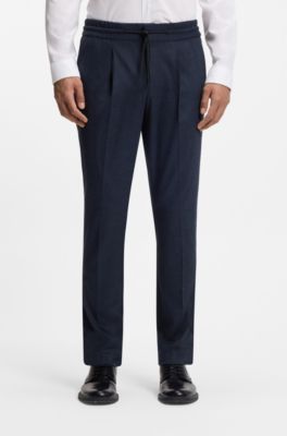 Slim-fit trousers in melange stretch flannel, Dark Blue