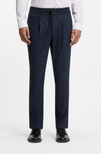 Slim-fit trousers in melange stretch flannel, Dark Blue