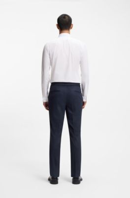 Slim-fit trousers in melange stretch flannel, Dark Blue