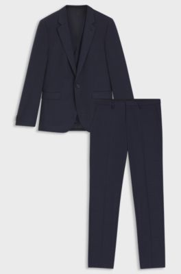 Driedelig extra slim-fit pak van geruit materiaal, Donkerblauw