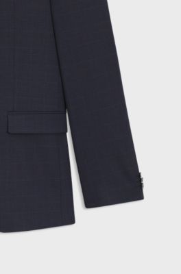Three-piece extra-slim-fit suit in checked fabric, Dark Blue
