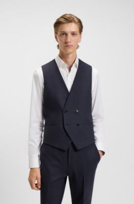 Three-piece extra-slim-fit suit in checked fabric, Dark Blue