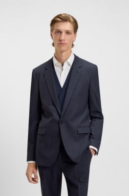Three-piece extra-slim-fit suit in checked fabric, Dark Blue
