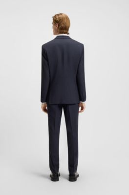 Three-piece extra-slim-fit suit in checked fabric, Dark Blue