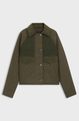 Giubbotto idrorepellente in materiali misti, Verde scuro