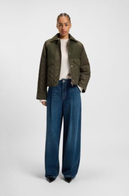 Water-repellent jacket in mixed materials, Dark Green