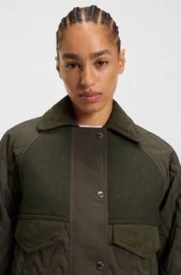 Water-repellent jacket in mixed materials, Dark Green