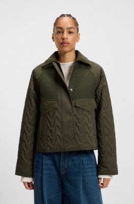 Water-repellent jacket in mixed materials, Dark Green