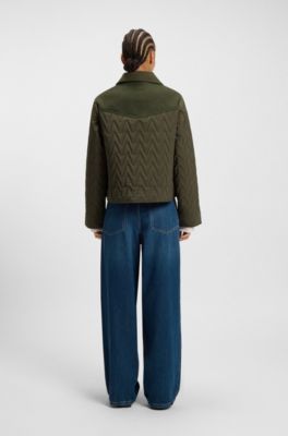 Water-repellent jacket in mixed materials, Dark Green