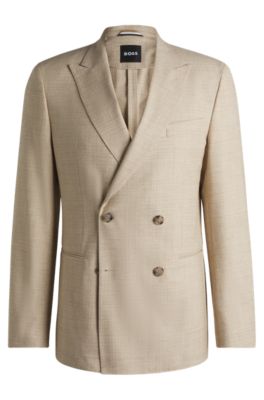 Double-breasted jacket in stretch tweed, White