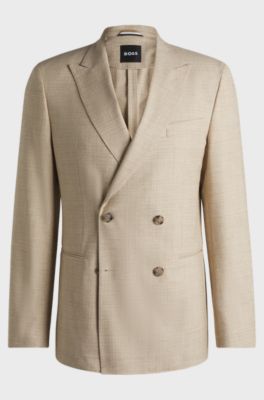 Double-breasted jacket in stretch tweed, Natural