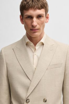Double-breasted jacket in stretch tweed, White