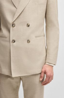 Double-breasted jacket in stretch tweed, White