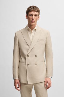 Double-breasted jacket in stretch tweed, White