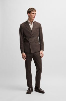 Double-breasted jacket in stretch tweed, Dark Brown