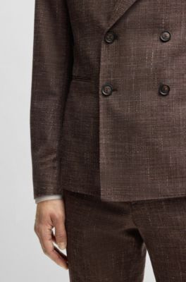 Double-breasted jacket in stretch tweed, Dark Brown