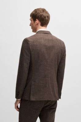 Double-breasted jacket in stretch tweed, Dark Brown