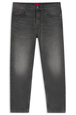 Tapered-fit jeans in grey denim with used effects , Grey