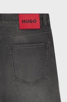 Tapered-fit jeans in grey denim with used effects , Grey