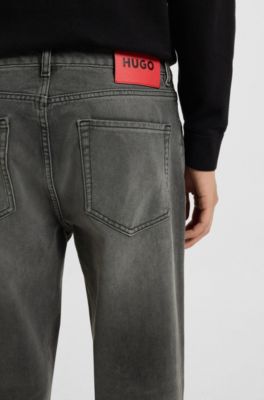 Tapered-fit jeans in grey denim with used effects , Grey