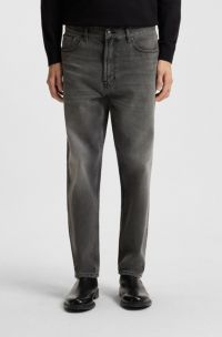 Tapered-fit jeans in grey denim with used effects , Grey